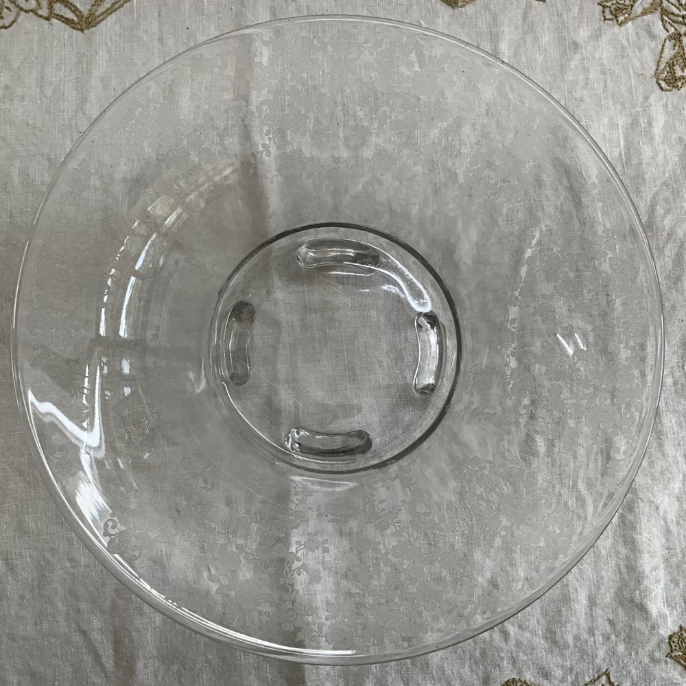 Vintage Tiffin Glass 10" Four Feet Etch Crystal Console‎ Bowl Floral Cottagecore